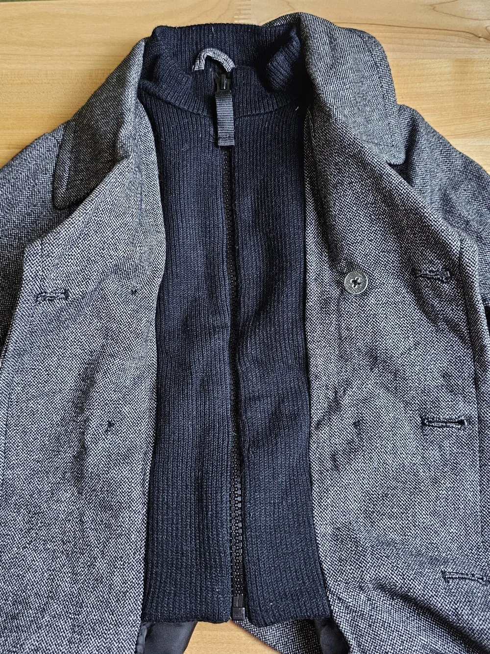 Cherokee Gray Herringbone Double-Breasted Pea Coat